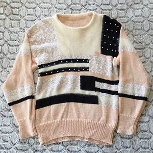 Vintage Unique Pink Sweater with Fuzz & Pearls